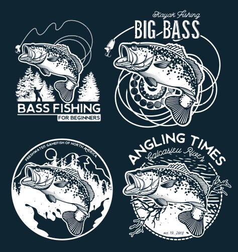 bass fishing emblem on black background vector image