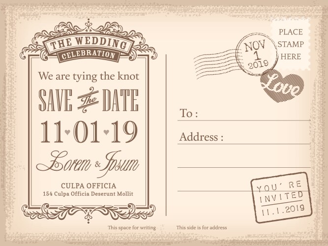 Vintage postcard save the date background vector image