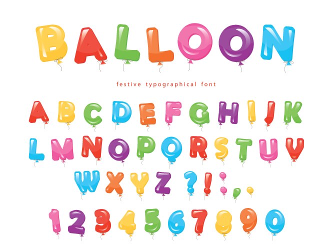 Balloon colorful font festive glossy abc letters vector image