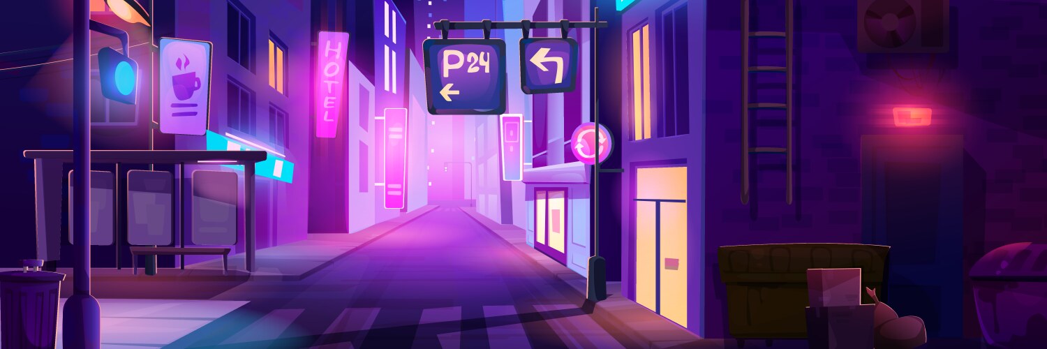 Downtown street landscape at night with neon vector image