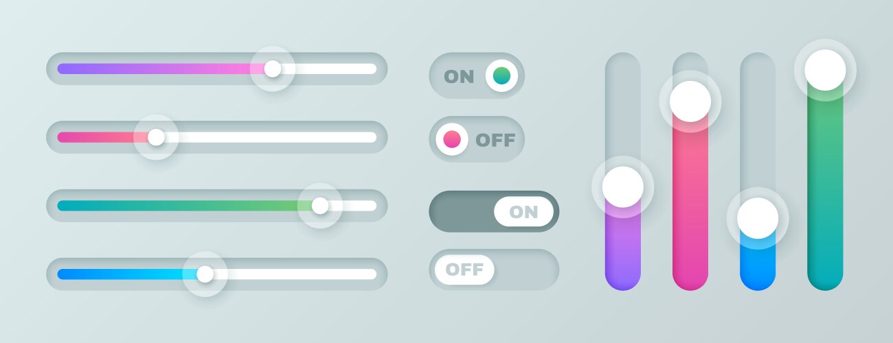 Scroll bars set brightness sliders turn vector image