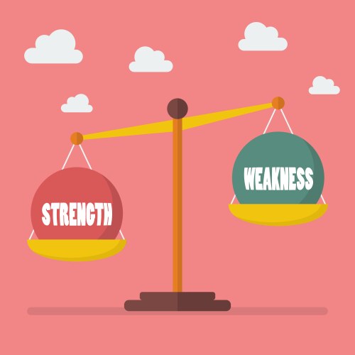 Strength and weakness balance on the scale vector image