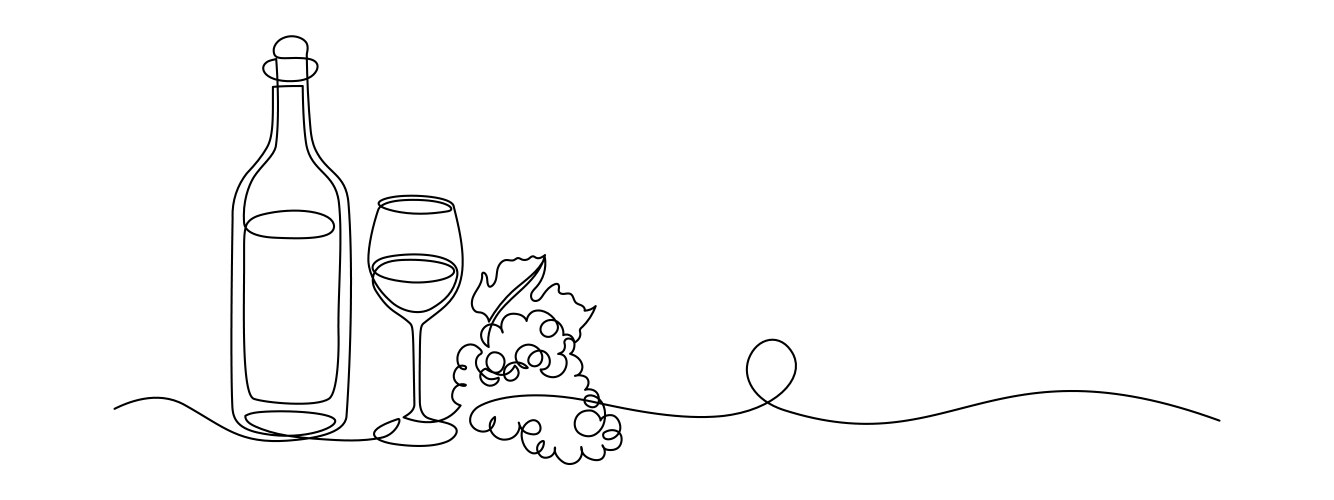 Glass and bottle of wine in one continuous line vector image