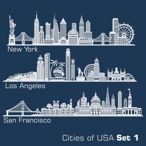 cities usa - new york los angeles san vector image