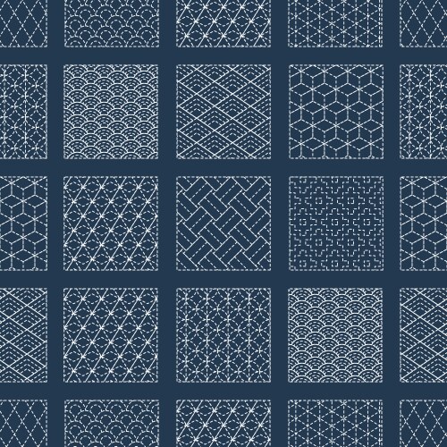 Sashiko seamless indigo dye pattern vector image