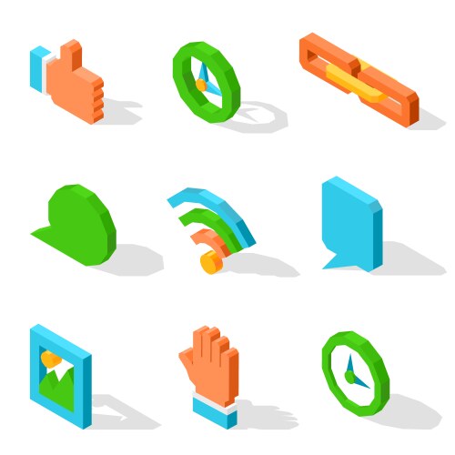 Bright isolated icons used in social media set vector image