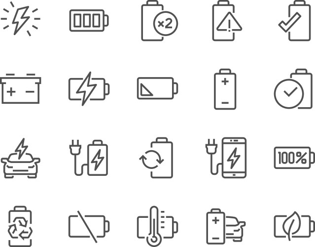 line battery icons vector image