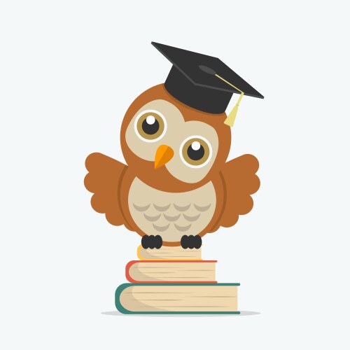 Cute owl with books and graduate cap vector image