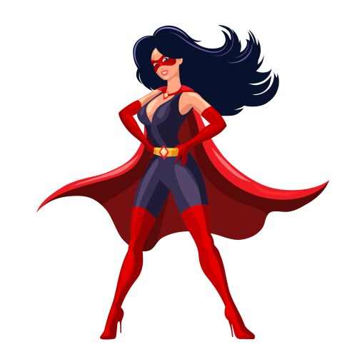 Cartoon woman superhero in a red cape and mask vector image