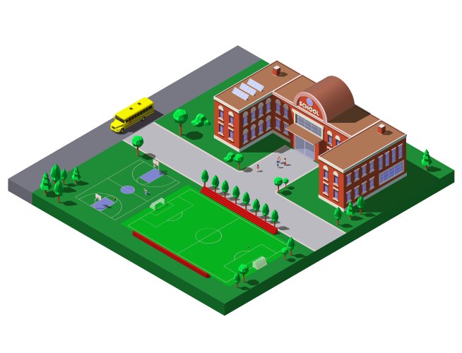 School building with soccer tennis field vector image