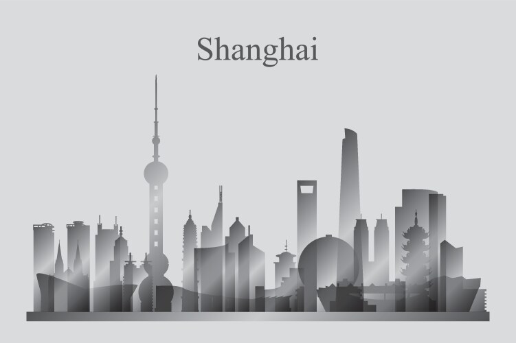 Shanghai city skyline silhouette in grayscale vector image