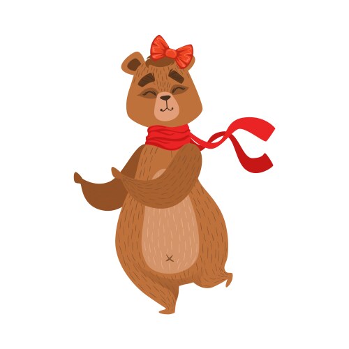 Girly cartoon brown bear character with the bow vector image