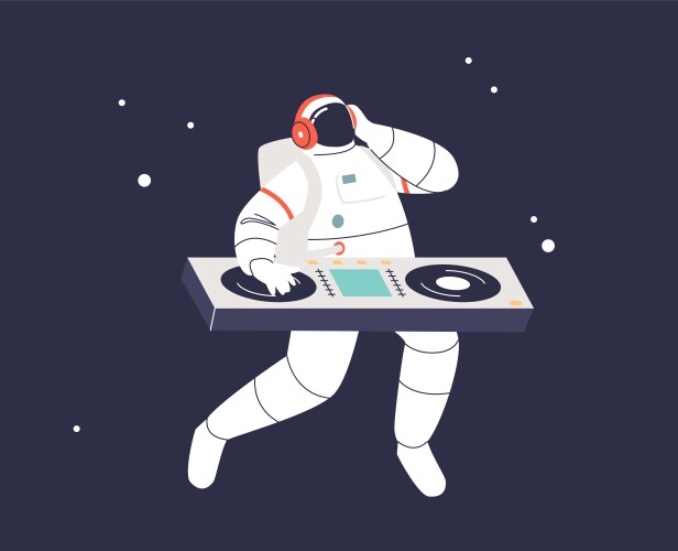 astronaut dj dancing at turntable in space over vector image