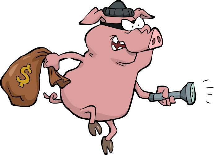 Pig robber with money bag vector image