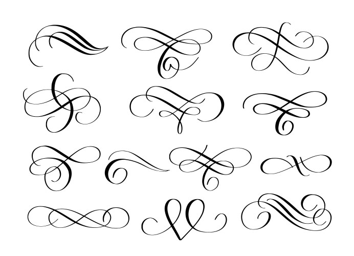 Swirl flourishes ink pen calligraphy set vector image