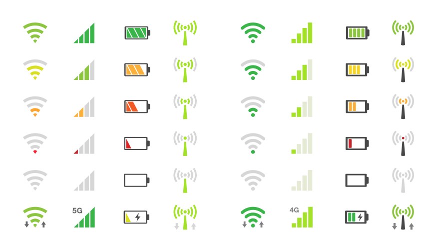 Mobile phone system icons wifi signal strength vector image