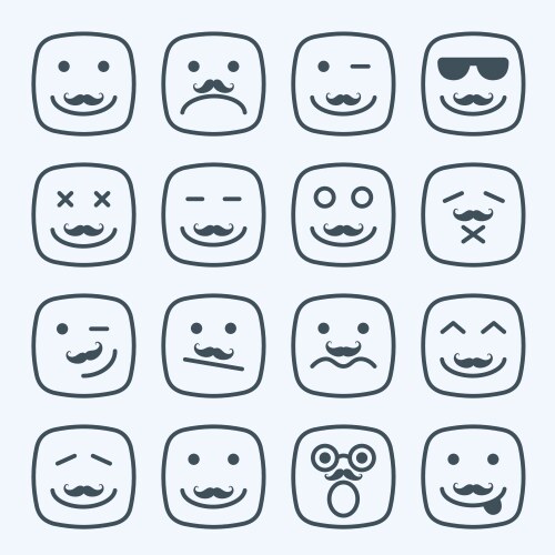 thin line emotional moustache square yellow faces vector image