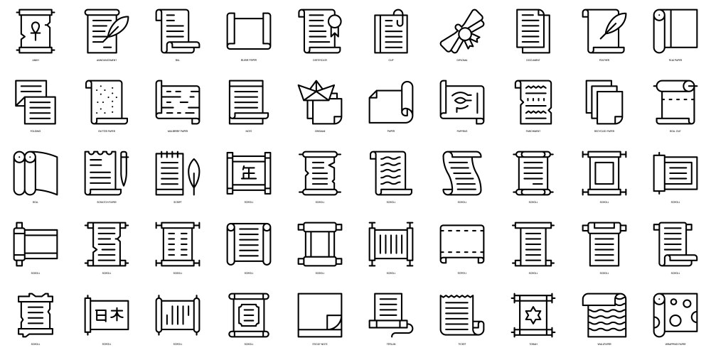 Set of thin line scroll and paper icons vector image