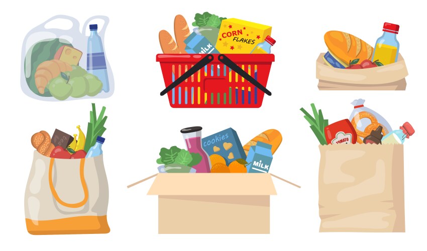 Grocery bags set vector image