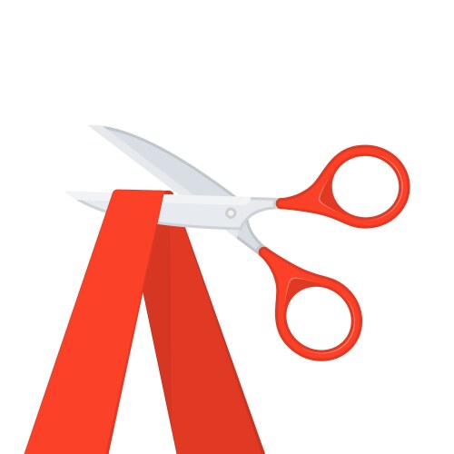 Grand opening concept scissors cutting the red vector image