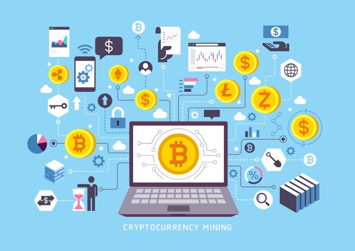 Cryptocurrency mining conceptual design vector image