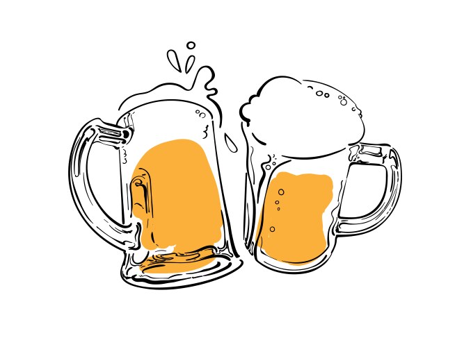 sketch of two toasting beer mugs cheers clinking vector image