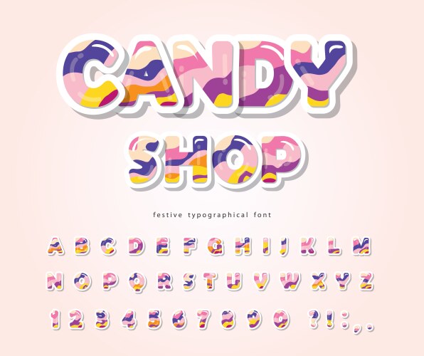 Paper cut out sweet font design candy abc letters vector image