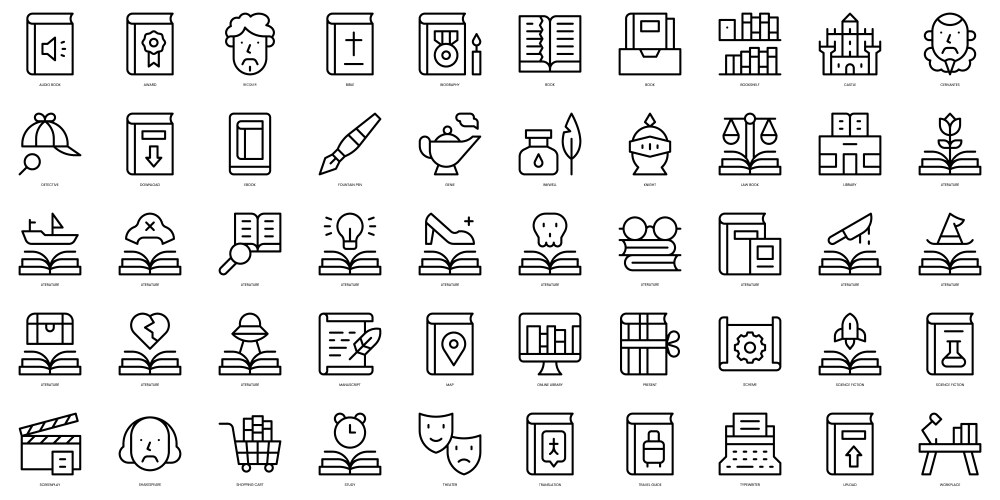 Set of thin line literature icons vector image