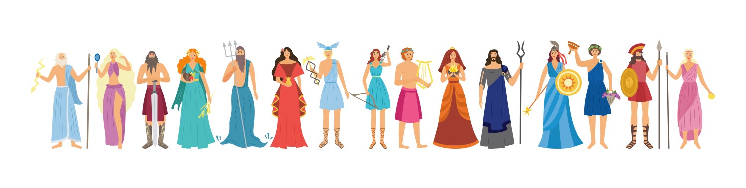 Characters greek pantheon goddess and gods flat vector image