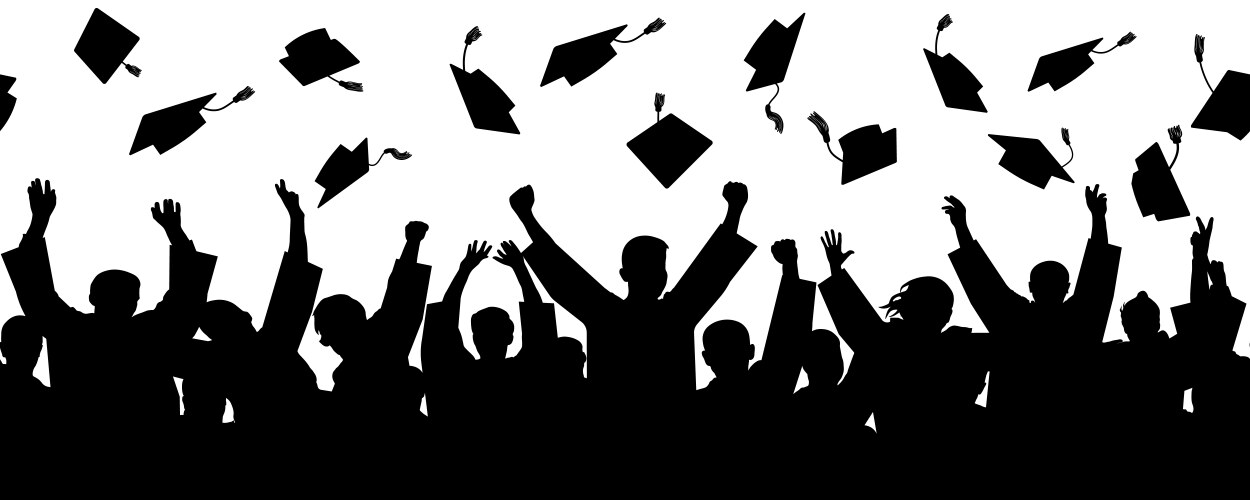 Crowd graduates throw square academic caps vector image