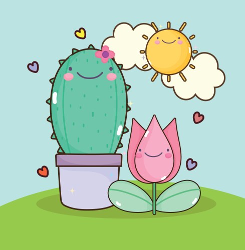 Kawaii flower cactus vector image