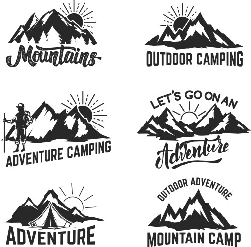 Set of mountains adventure outdoor camping vector image