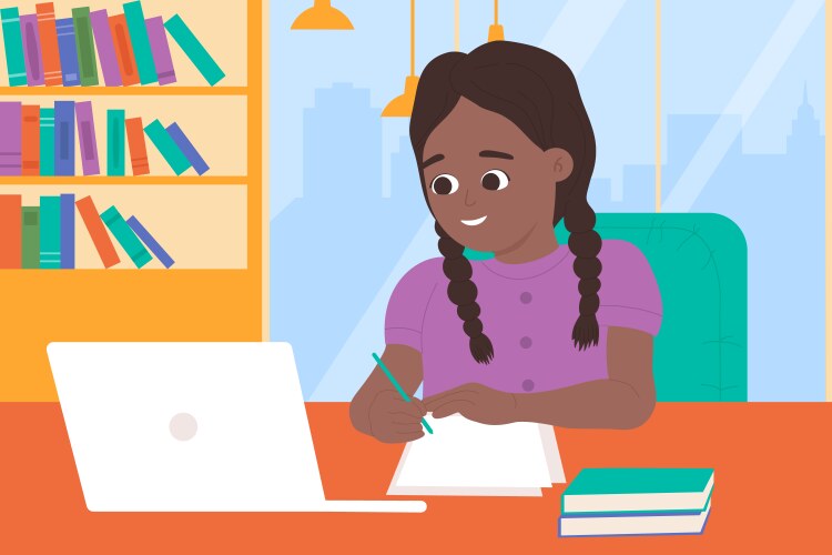 girl studying with laptop at home online vector image