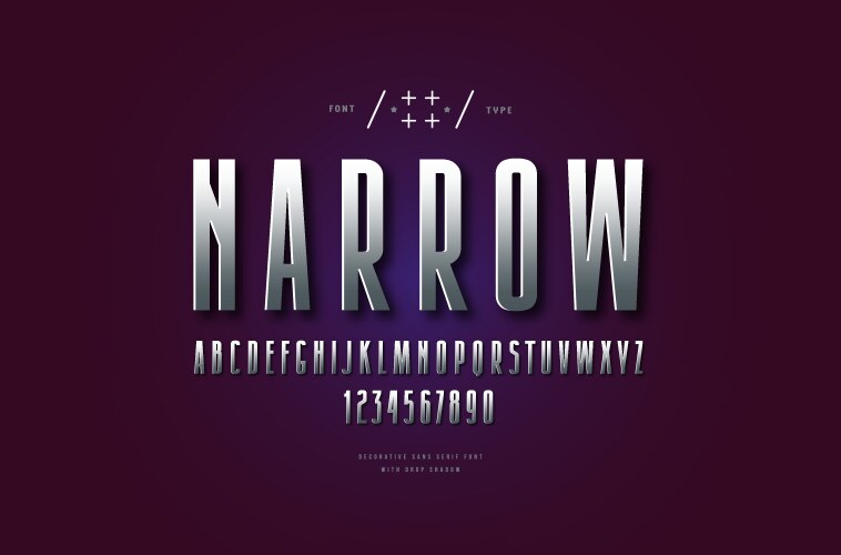 Metal chrome narrow sans serif font vector image