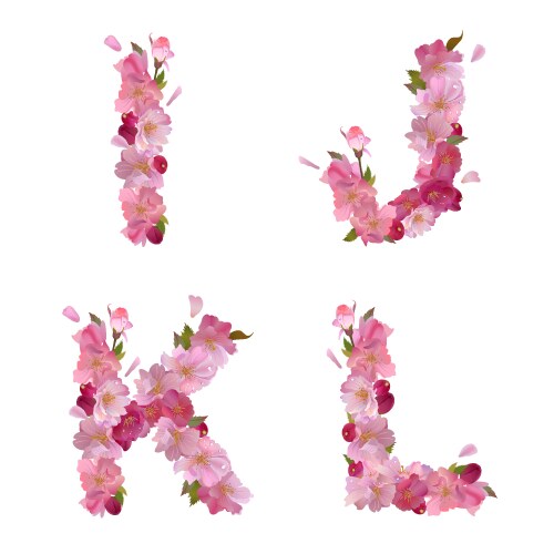 Spring alphabet with cherry flowers ijkl vector image