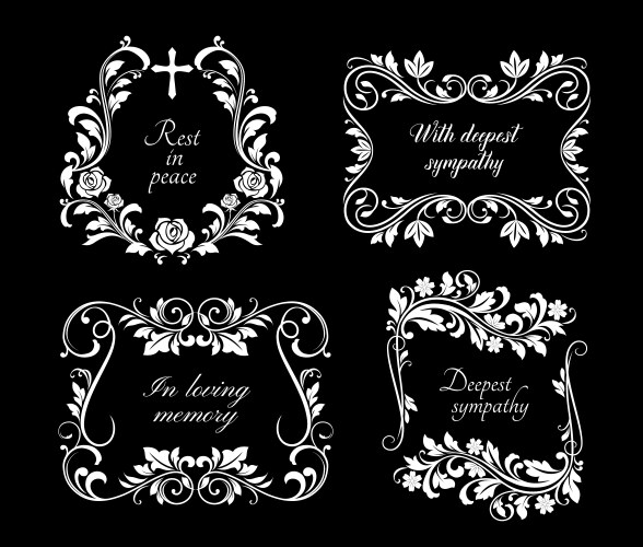 funeral memorial frames with floral ornaments vector image