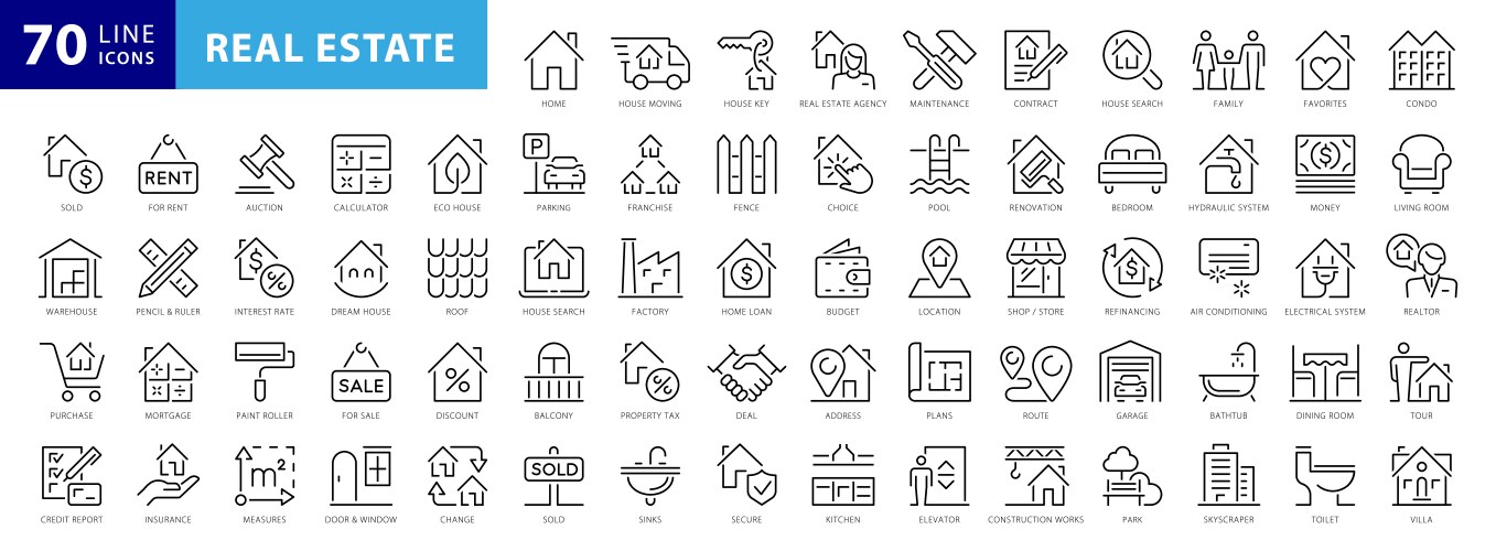 Real estate thin line icons symbols vector image