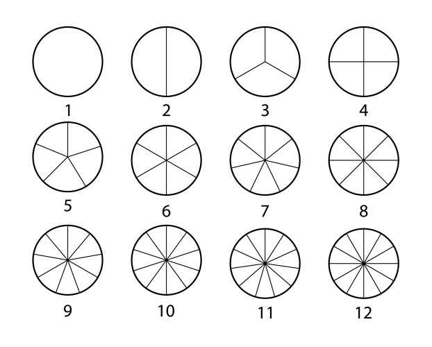 Fraction mathematics circle segments set black vector image