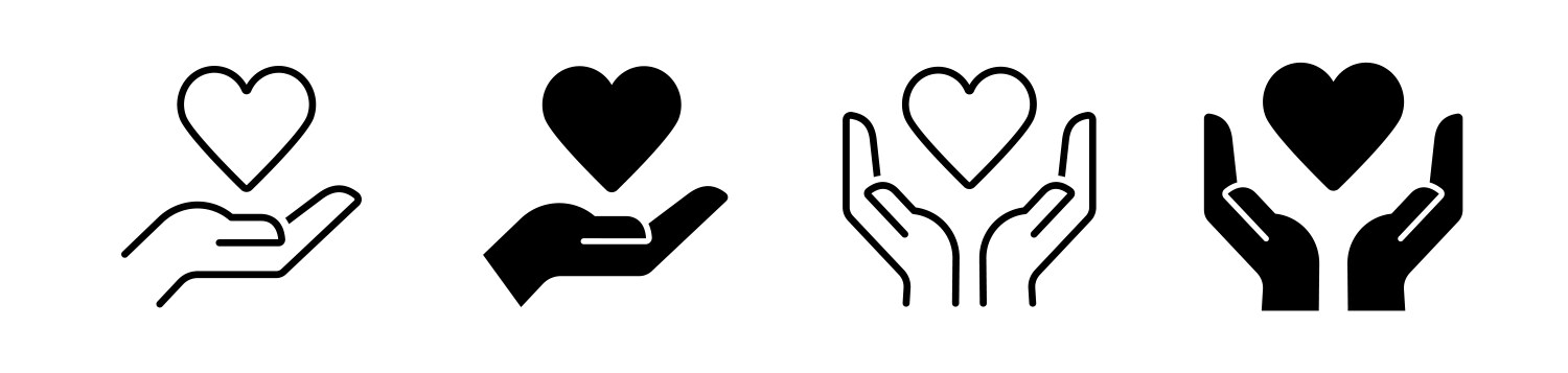 Heart in hand icons set hands holding icon vector image