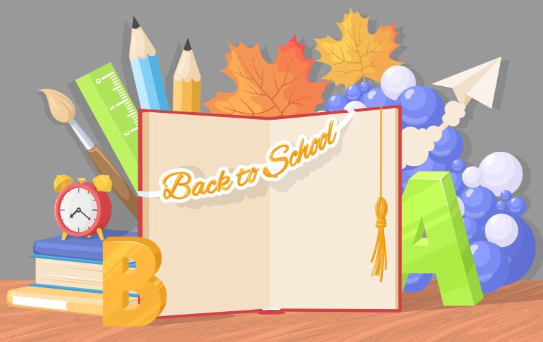 Back to school photo zone background with study vector image