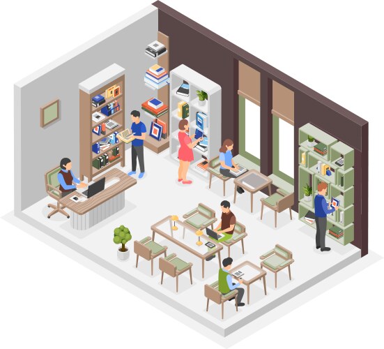 school or university isometric library students vector image