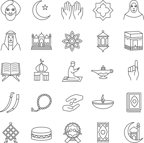 Islamic culture linear icons set vector image