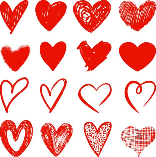 Sketch grunge red hearts doodle heart love art vector image