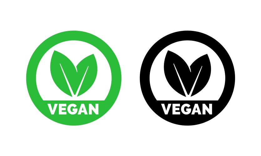 Vegan label vegetarian food green leaf icon vector image