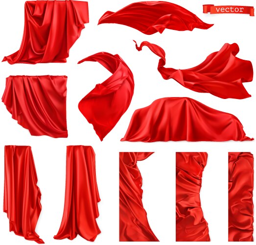 Red curtain image drapery fabric 3d realistic set vector image