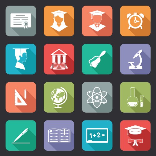 Set of flat school and education icons vector image