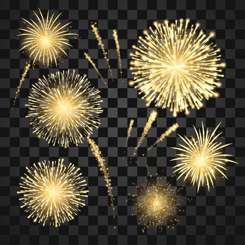 Gold festival fireworks set carnival vector image