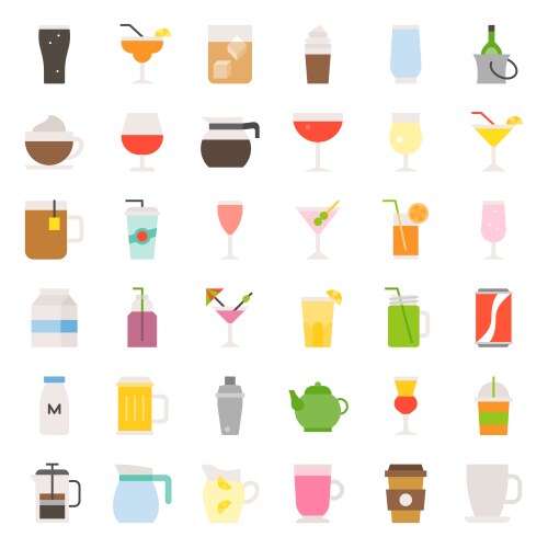 Beverage and glass set flat icon vector image