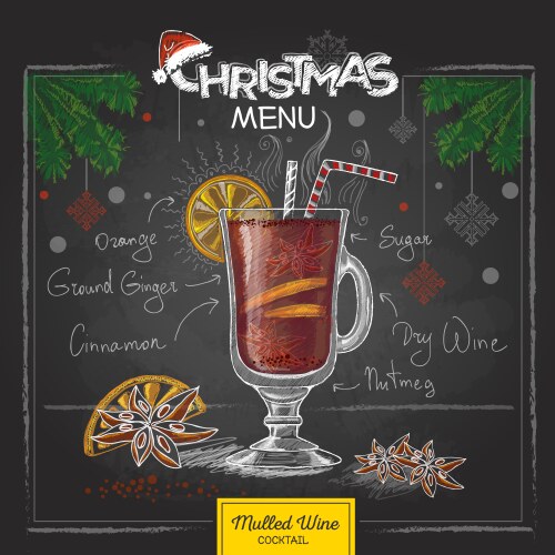 chalk drawing christmas cocktail menu design vector image