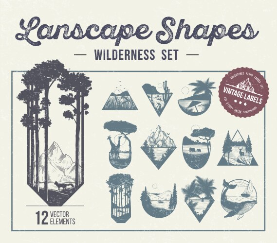 Set landscape shapes icons or labels vector image